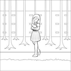 School girl black and white vector