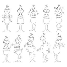 Grinch cartoon character set black and white vector