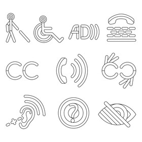 Assistive technology icons set black and white vector