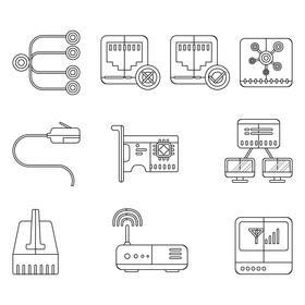 Ethernet technology icon set black and white vector