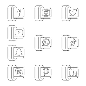 Social media icons set black and white vector