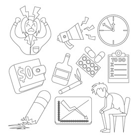Stress cartoon images set black and white vector