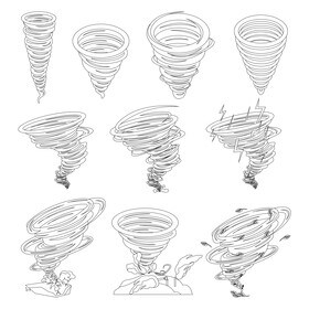 Tornado cartoon set black and white vector