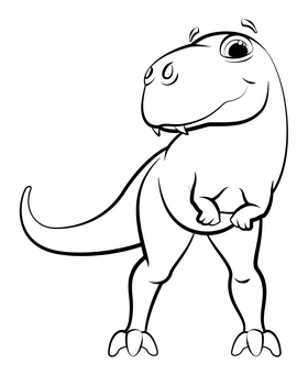 T rex dinosaur cartoon black and white clipart