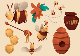 Bee cartoon set vector