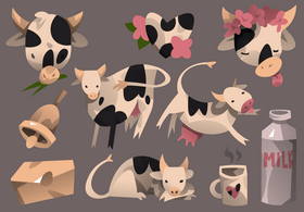 Cow cartoon set vector