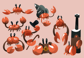 Crab cartoon set vector