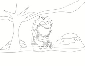 Funny caveman black and white vector