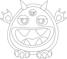 Cute monster black and white clipart