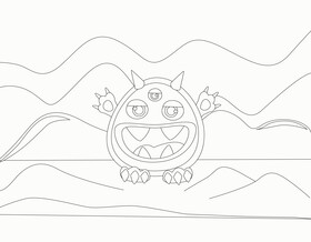 Cute monster black and white vector
