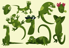Gecko cartoon set vector