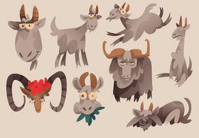 Goat cartoon set vector