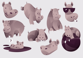 Hippo cartoon set vector