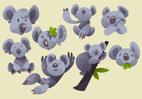 Koala cartoon set vector