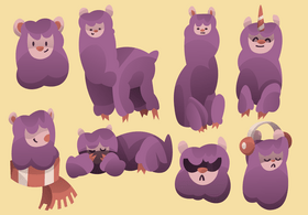 Llama cartoon set vector