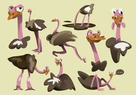 Ostrich cartoon set vector