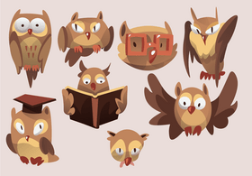 Owl cartoon set vector
