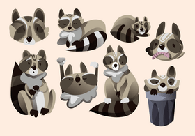 Racoon cartoon set vector