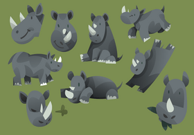 Rhino cartoon set vector