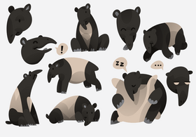 Tapir cartoon set vector
