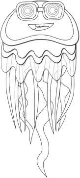 Funny jellyfish black and white clipart