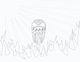 Funny jellyfish black and white vector