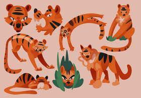 Tiger cartoon set vector