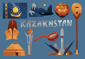 Kazakhstan icon set vector