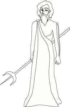 Poseidon cartoon drawing black and white clipart