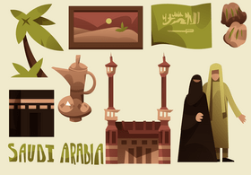 Saudi Arabia icon set vector