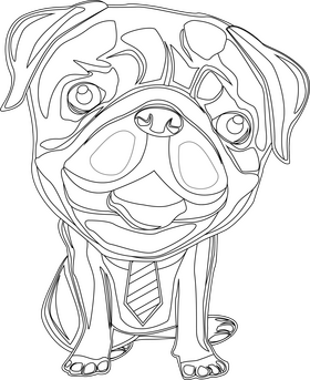 Cute pug black and white clipart