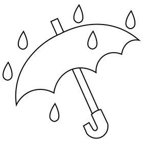 Umbrella with rain drawing black and white clipart