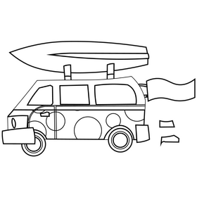 Travel car, trip by minibus black and white clipart