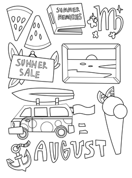 August icons set black and white vector