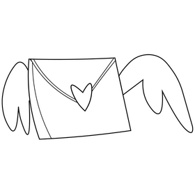 Love letter in envelope with heart drawing black and white clipart
