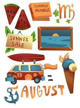August icons set vector