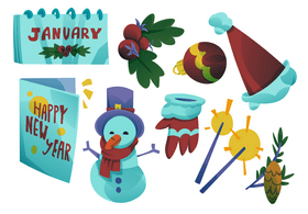 New year icons, January vector