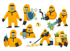 Disinfection worker cartoon set vector