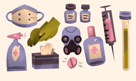 Medical elements during coronavirus pandemic cartoon set vector