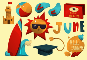 Summer set, june elements vector