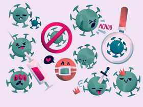 Coronavirus covid 19 virus germs cartoon set vector