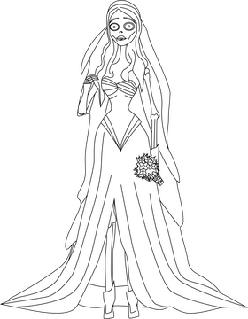 Corpse bride drawing black and white clipart