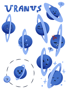 Set of planet emoticons, uranus emoji vector