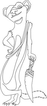 Ice age Buck cartoon character black and white clipart