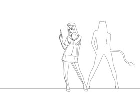Devil nurse drawing black and white vector