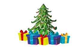 Decorated Christmas Tree with Gift Boxes clipart
