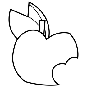 Bitten apple cartoon drawing black and white clipart