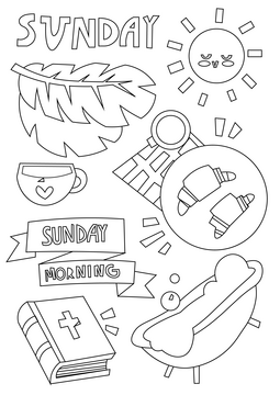 Sunday set black and white vector