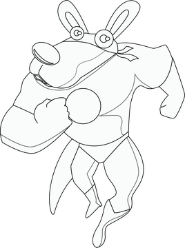 Kangaroo superhero black and white clipart