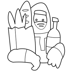 Disinfection worker cartoon shopping black and white clipart